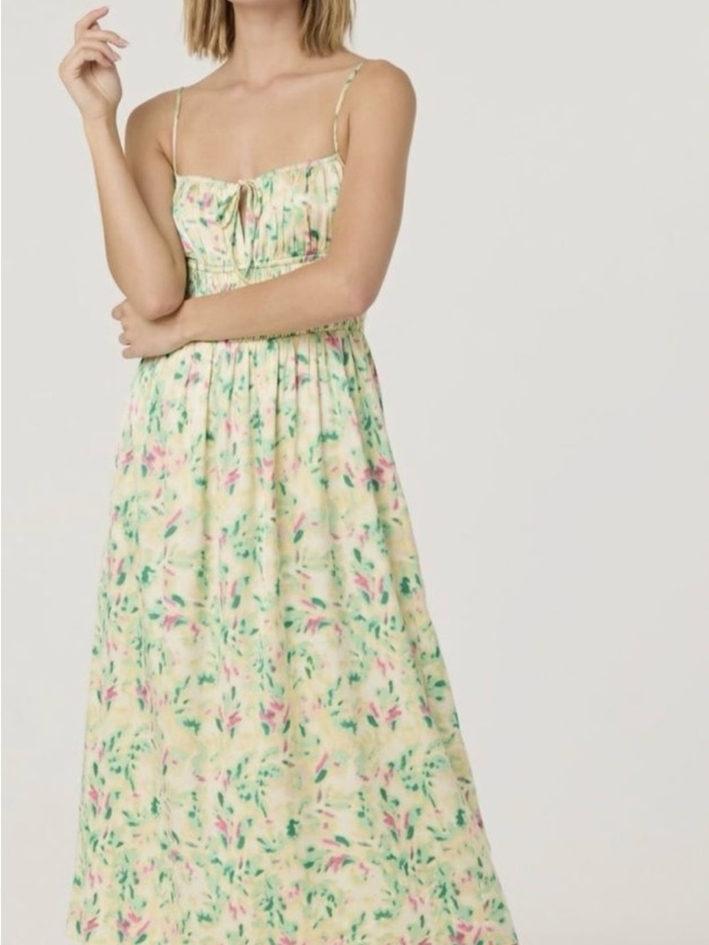 Astr Pastel Maxi Dress with Pink & Green Floral Print